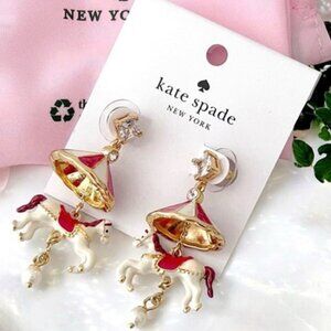 Kate Spade Winter Wonderland Crystal & Enamel Carousel Statement Earrings NWT